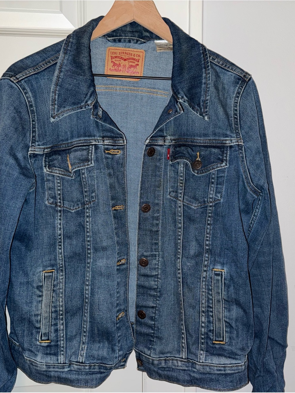 Levi's Medium Blue Denim Jacket with Tan Leather Patch